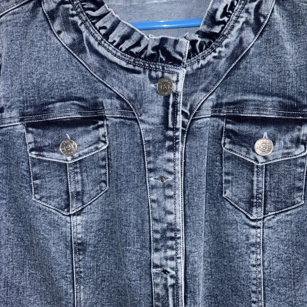 Vintage NorthStyle Denim Jean Jacket Women's XL Pockets Ruffle Trim 3/4 Sleeves - Picture 2 of 10